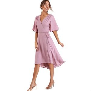 Lulus Farah Mauve Print Midi Wrap Dress